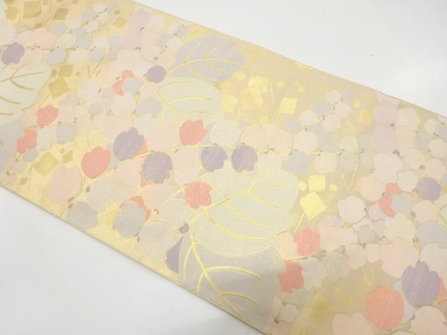 花に箔散らし模様織り出し　袋帯